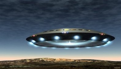 Alien craft hovering over the desert