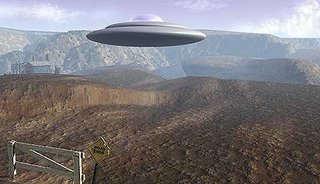 Flying Saucer Hovers Over Desert