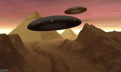 Flying Saucers over Egyptian pyramids
