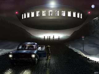 Barney Hill sees aliens in flying saucer