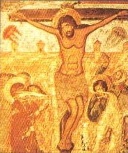 Ancient art depicting Christ on the cross